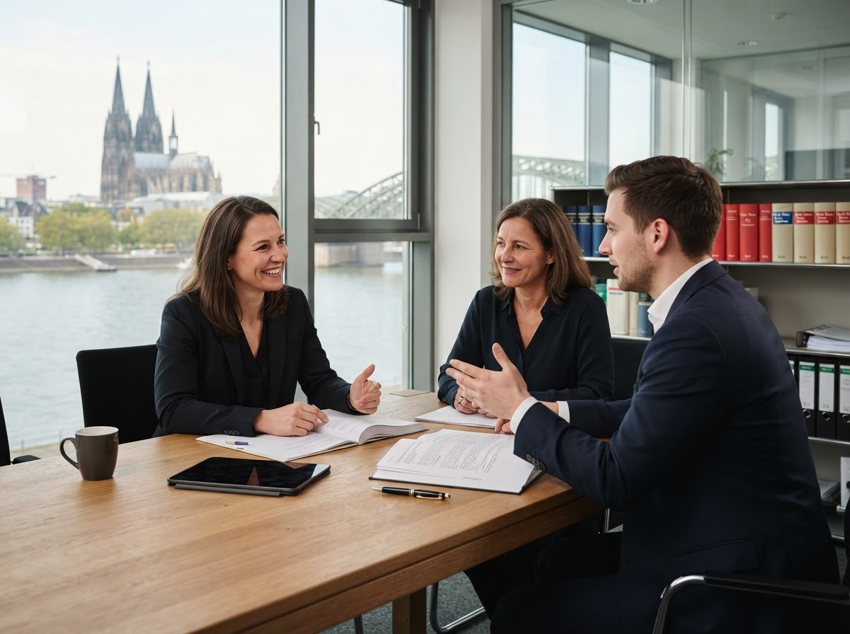 Rhein Rechtsanwälte Team bei der Analyse von Marktdaten am Arbeitsplatz